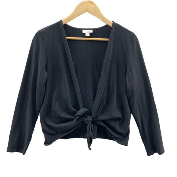 J. Jill Cardigan Top Womens Medium Black Cotton Modal Blend Knot Front - Picture 1 of 8